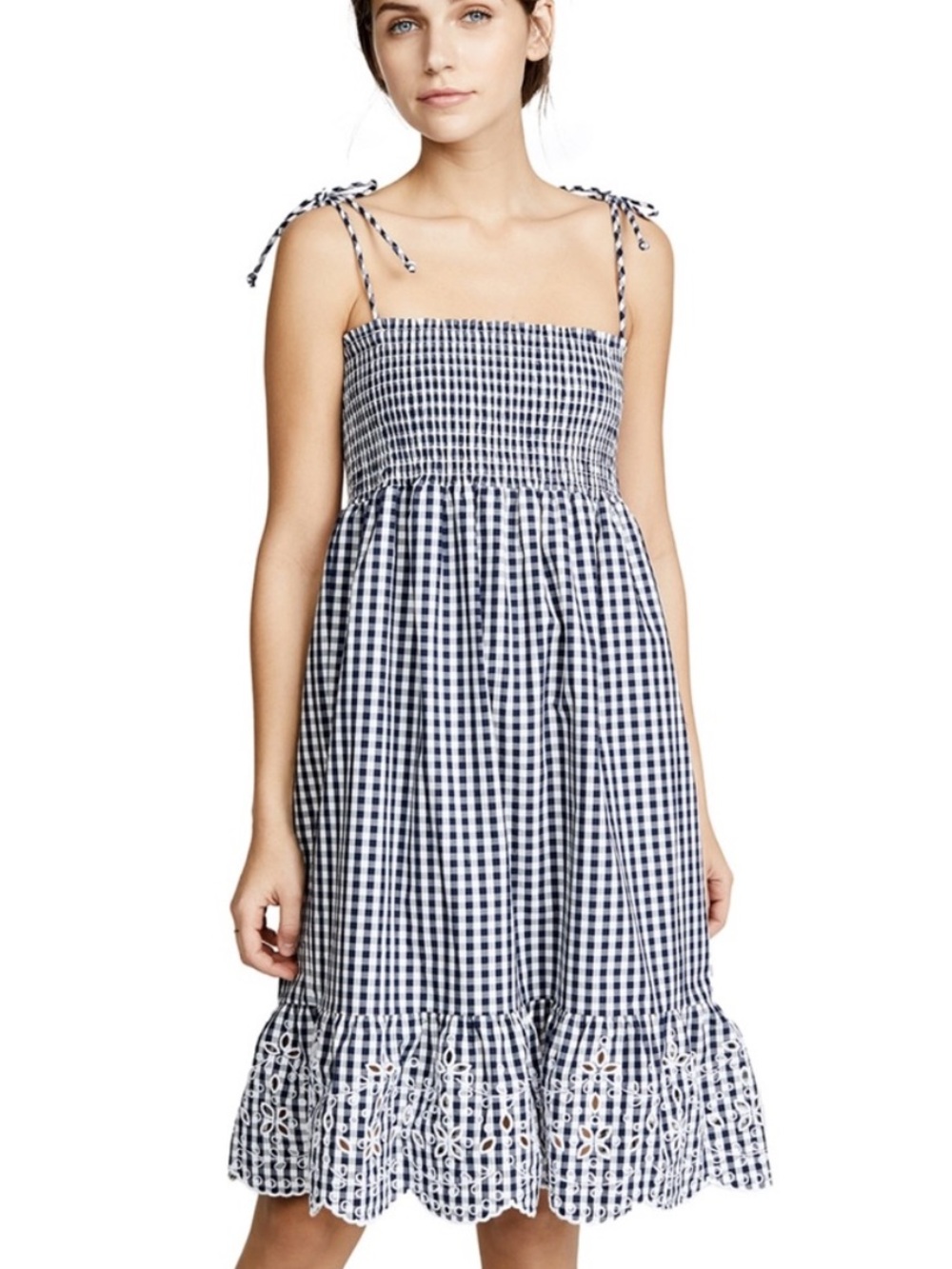 Tory Burch Gingham Eyelet Beach Dress Navy White Checkered